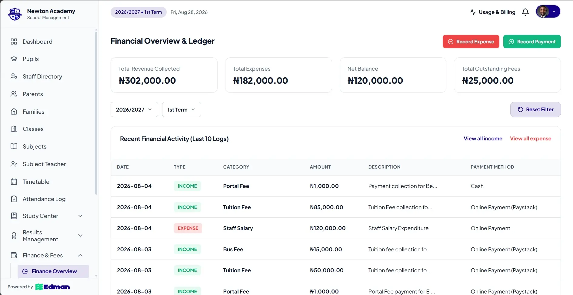 Tuition & Fee Billing Mockup