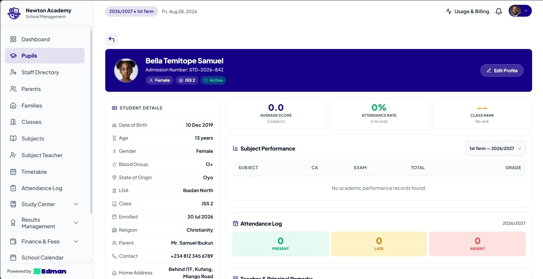 Student Data Management Interface Mockup